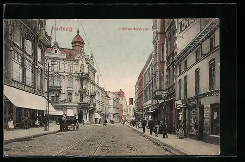 AK Harburg, I. Wilstorferstrasse mit Hotel Kaiserhof und Passanten