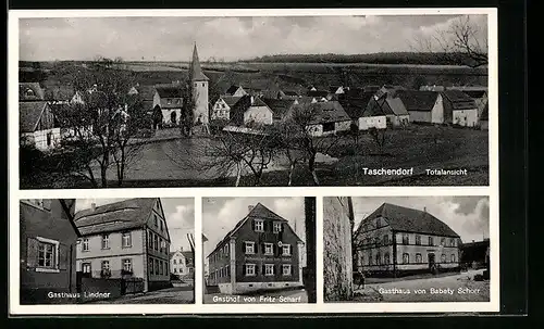 AK Taschendorf, Totalansicht, Gasthaus Lindner, Gasthaus Scharf, Gasthaus Schorr