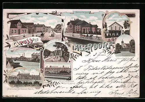 Lithographie Lägerdorf, Lyonsche Fabrik, Breitenburger und Alsensche Cement-Fabriken, Dorfstrasse