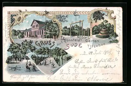 Lithographie Sude bei Itzehoe, Gaststätte Ronnfelds Garten mit Spielplatz