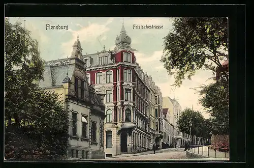 AK Flensburg, Friesische Strasse mit Gebäudeansicht