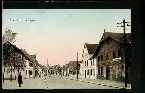 AK Gommern, Breitestrasse mit Gasthof Ausspannung