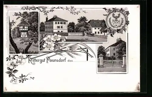 Lithographie Paunsdorf, Rittergut, Mehrfachsansicht