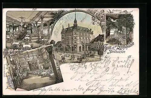 Lithographie Nordhausen, Café Krystallpalast, Innenansicht, Concert-Saal, Conditorei