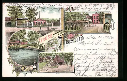 Lithographie Husum, Gasthaus Hansens Garten, Ruine