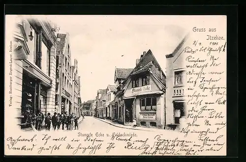 AK Itzehoe, Feldschmiede-Strasse mit Gasthaus Stumpfe Ecke