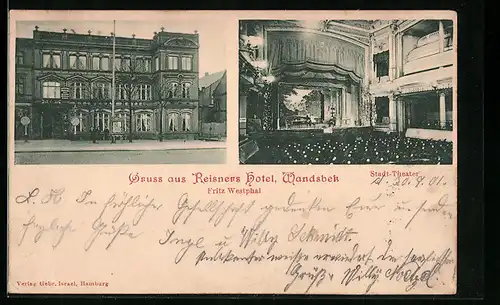 AK Hamburg-Wandsbek, Reisners Hotel, Inh. Fritz Westphal und Stadt-Theater