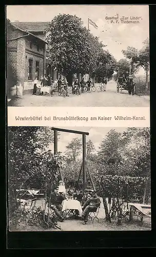 AK Westerbüttel bei Brunsbüttelkoog, am Kaiser-Wilhelm-Kanal, Gasthof Zur Linde, P. F. Tiedemann