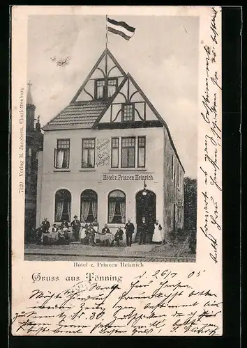AK Tönning, Gäste vor dem Hotel z. Prinzen Heinrich, Franz Billard