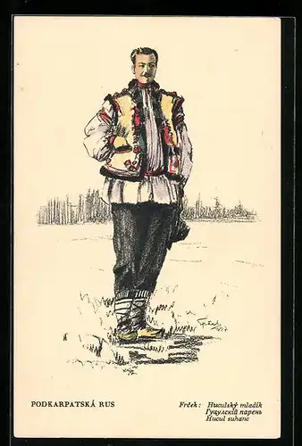 Künstler-AK ukrainischer Mann in Trachtenkleidern