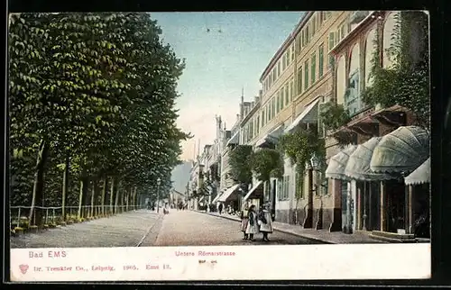 AK Bad Ems, Untere Römerstrasse mit Geschäften