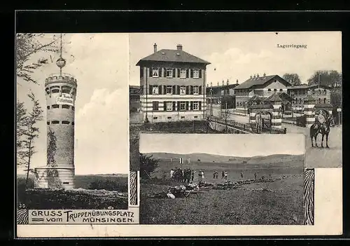AK Münsingen, Truppenübungsplatz, Thurm Falkenhausen u. Lagereingang