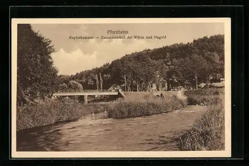 AK Pforzheim, Kupferhammer, Zusammenfluss der Würm u. Nagold