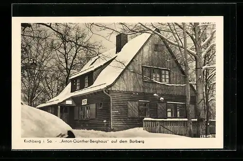 AK Kirchberg i. Sa., HO-Gaststätte Anton-Günther-Berghaus auf dem Borberg im Schnee