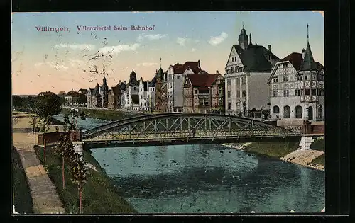 AK Villingen, Villenviertel beim Bahnhof mit Brücke