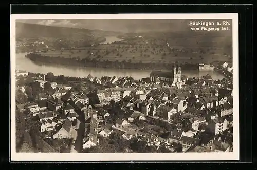 AK Säckingen a. Rh., Teilansicht mit Kirche, Fliegeraufnahme