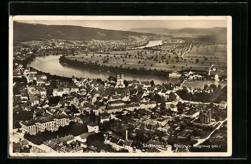 AK Säckingen am Rhein, Teilansicht mit Kirche, Fliegeraufnahme