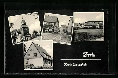 AK Berfa /Kreis Ziegenhain, Schule, Kirche, Strassenpartie