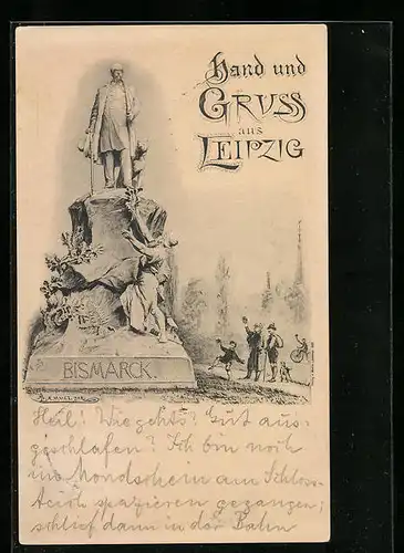 Künstler-AK Leipzig, Bismarck-Denkmal