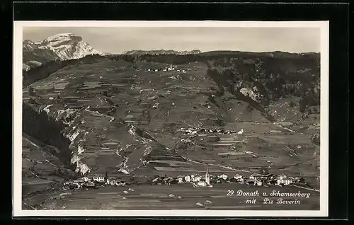 AK Donath, Blick auf den Ort, Schamserberg und Piz Beverin