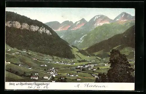 AK Stein / Toggenburg, Totalansicht von Ferne mit Churfirsten