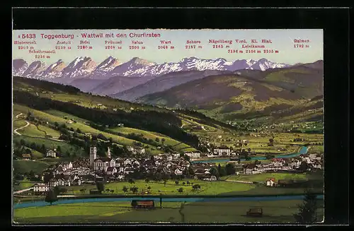 AK Wattwil /Toggenburg, Panorama mit den Churfirsten