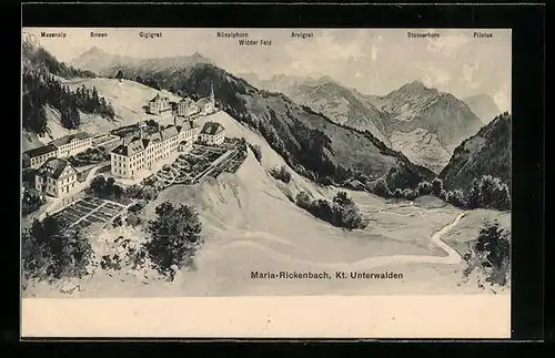 AK Maria-Rickenbach, Vogelschau mit Musenalp und Pilatus