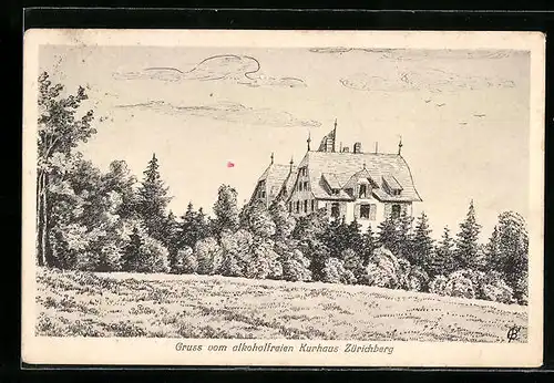 Künstler-AK Zürich, Alkoholfreies Kurhaus Zürichberg