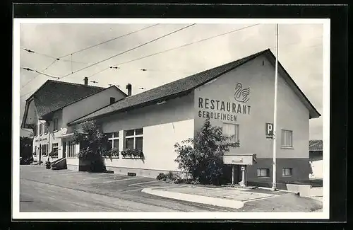 AK Gerolfingen, Restaurant Schwanen Fam. Züttel-Pfister mit Strasse