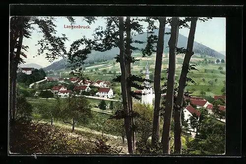 AK Langenbruck, Ortsansicht mit Bergblick