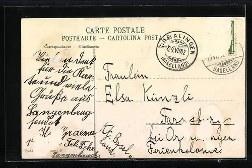 AK Langenbruck, Ortsansicht mit Bergblick