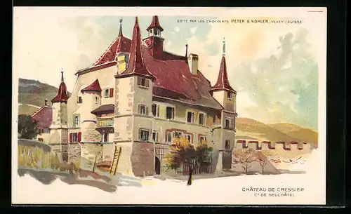 Lithographie Neuchatel, Chateau de Cressier