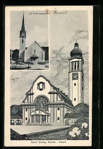 AK Flawil, Neue Evang. Kirche, Alte Kirche Oberglatt