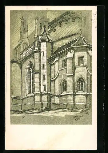 Künstler-AK Bern, Das Münster, Zeichnung von Schülern des städtischen Gymnasiums