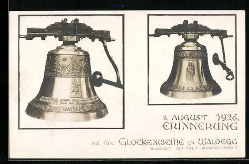 AK Waldegg, Glockenweihe 1926, Vorder- und Rückseite der Glocke