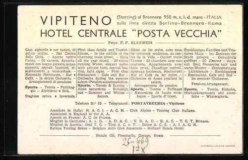 Künstler-AK Aldo Raimondi: Vipiteno, Hotel Centrale Posta Vecchia, Innenansicht