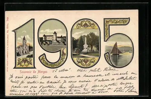 Passepartout-AK Morges, Kirche, Schloss, Denkmal und Seepartie in der Jahreszahl 1905