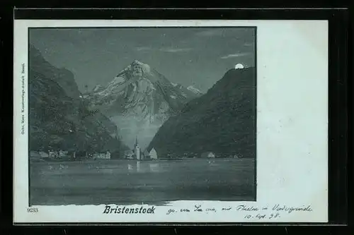 Mondschein-AK Berg Bristenstock mit den Antlitz eines Bergmanns, Berggesichter