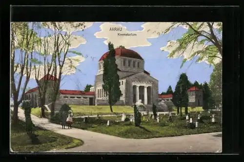 AK Aarau, Krematorium mit Friedhof und Kindern