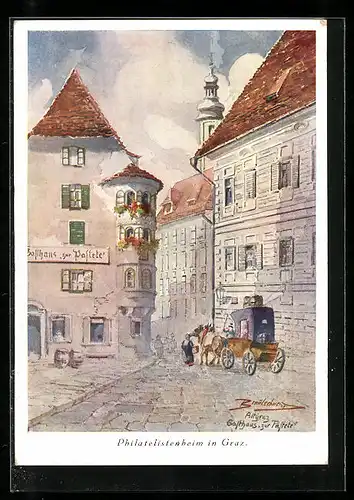 Künstler-AK Graz, Philatelistenheim und Ballhaus