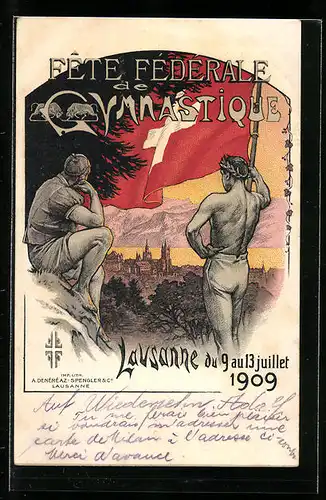 Künstler-AK Lausanne, Fête Fedérale de Gymnastique 1909, Turnfest
