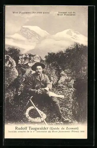 AK Bergsteigen, Exzentriker Rudolf Taugwalder, Invalide beim Bergsteigen