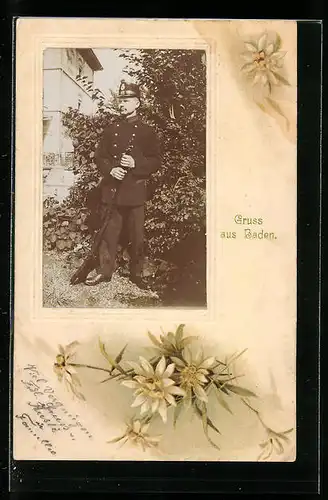 AK Baden, Soldat in Uniform mit Gewehr