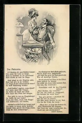 Künstler-AK Die Patientin, Gedicht von Adolf Stoltze