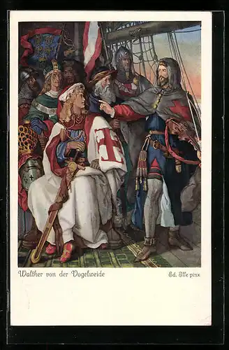 Künstler-AK Ed. Ille: Walther von der Vogelweide auf dem Schiff