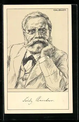 AK Fritz Reuter, Zeichnung von Karl Bauer