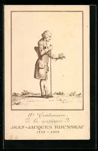 AK Jean-Jacques Rousseau mit Wanderstock und Blumensträusschen