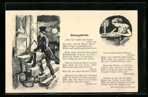 Künstler-AK Der Absagebrief, Gedicht von Friedrich Stoltze