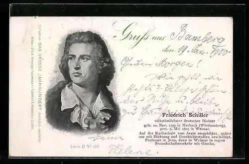 Künstler-AK Porträt von Friedrich Schiller, Deutscher Dichter, 1759-1805