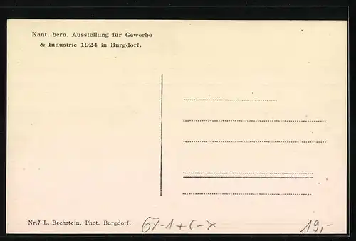 AK Burgdorf, Kant. bern. Ausstellung für Gewerbe & Industrie 1924, Ausstellungsgebäude